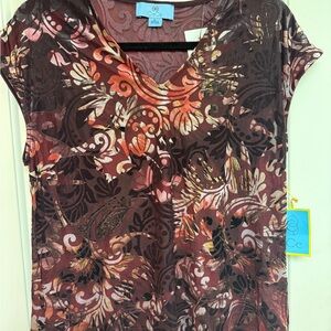 C&C California Women's Short Sleeve Top - Brown and Pink Floral